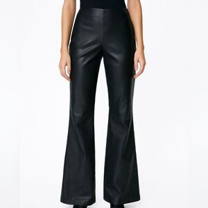 Zara Black Faux Leather Wide Leg Pants Mid Rise XS Edgy Goth Minimalist Chic Nig
